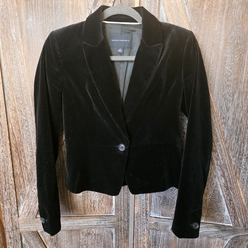Banana Republic Blazer Women's Size 0 Black Velvet 1 Button Lined Dressy Holiday